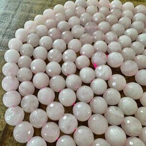 8mm Faceted Pink Rose Quartz Bead Strand